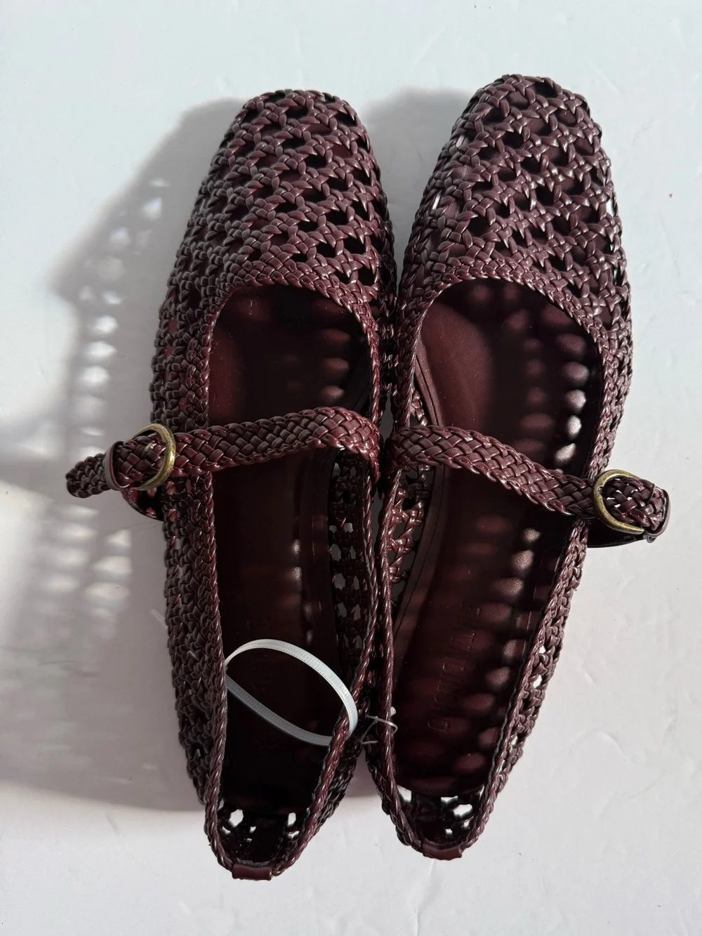 Braided Mary Jane Flats in Deep Burgundy Flats Shoes Mesh Modern 10